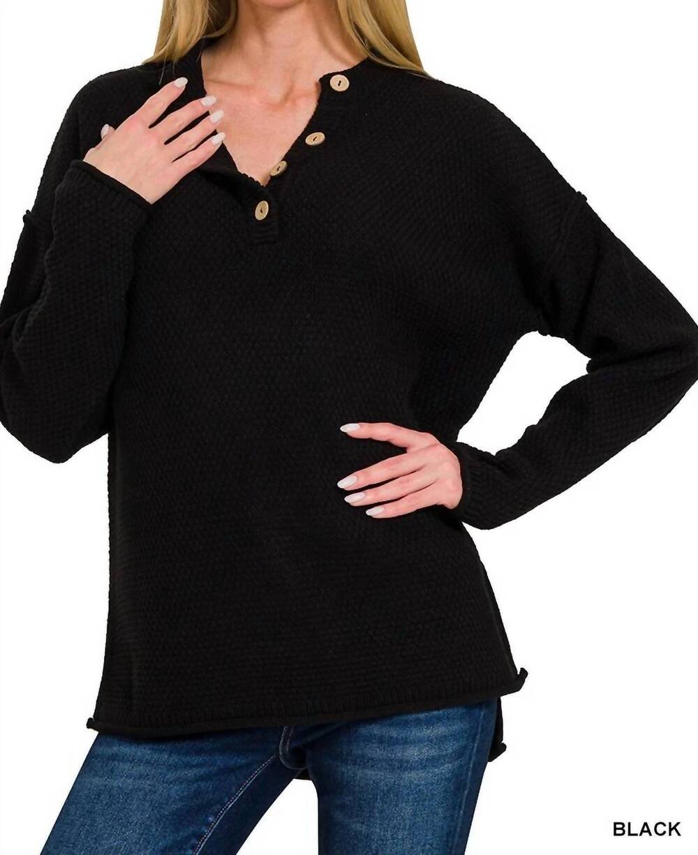 NEW ZENANA henley basic sweater in black